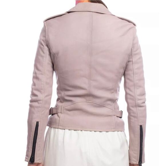 IRO Newhan Han Leather Moto Biker Jacket Dusty Old Pink sz 38 - Picture 15 of 15